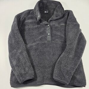 Spyder Women XL Sherpa Fleece Pullover Jacket Dark Gray Snap Mock Neck Kangaroo